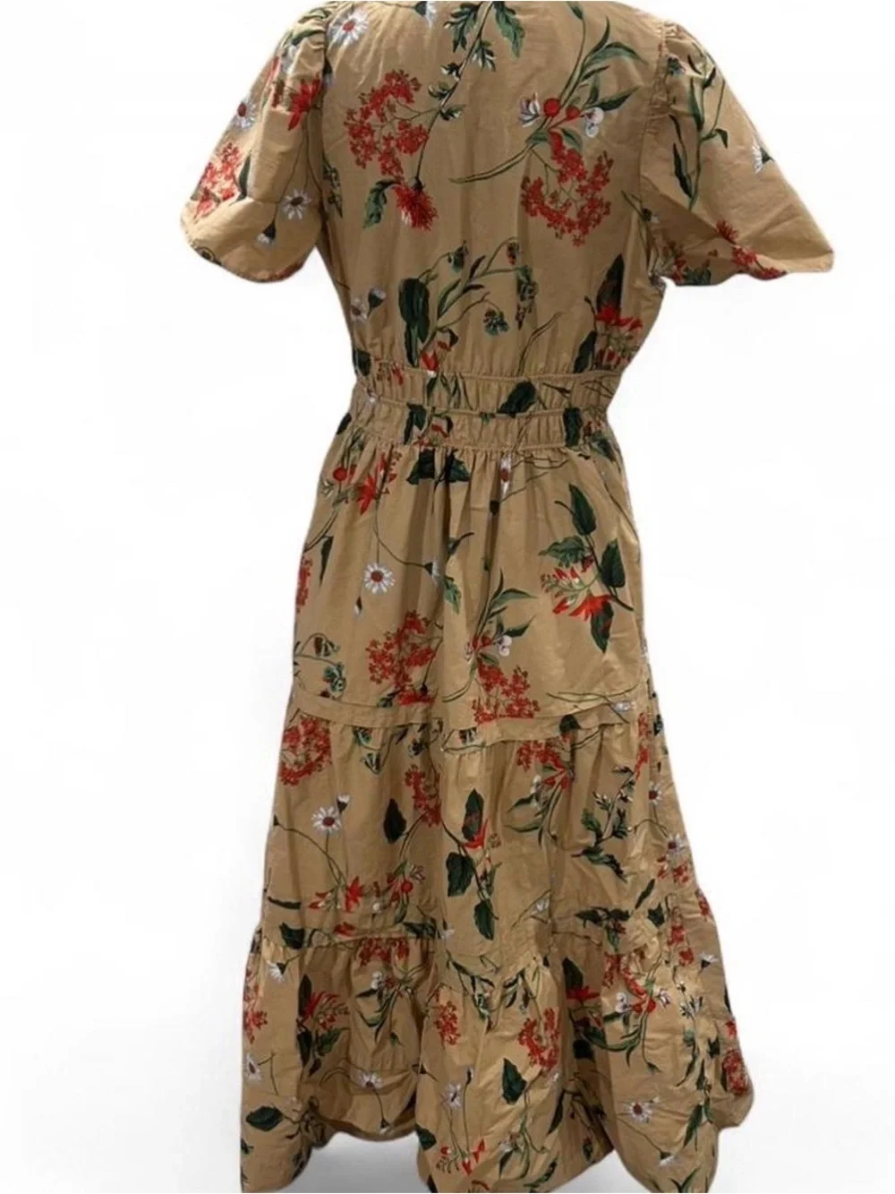 Anthropologie Floral Tiered Maxi Dress in Tan and Green - Picture 3 of 6